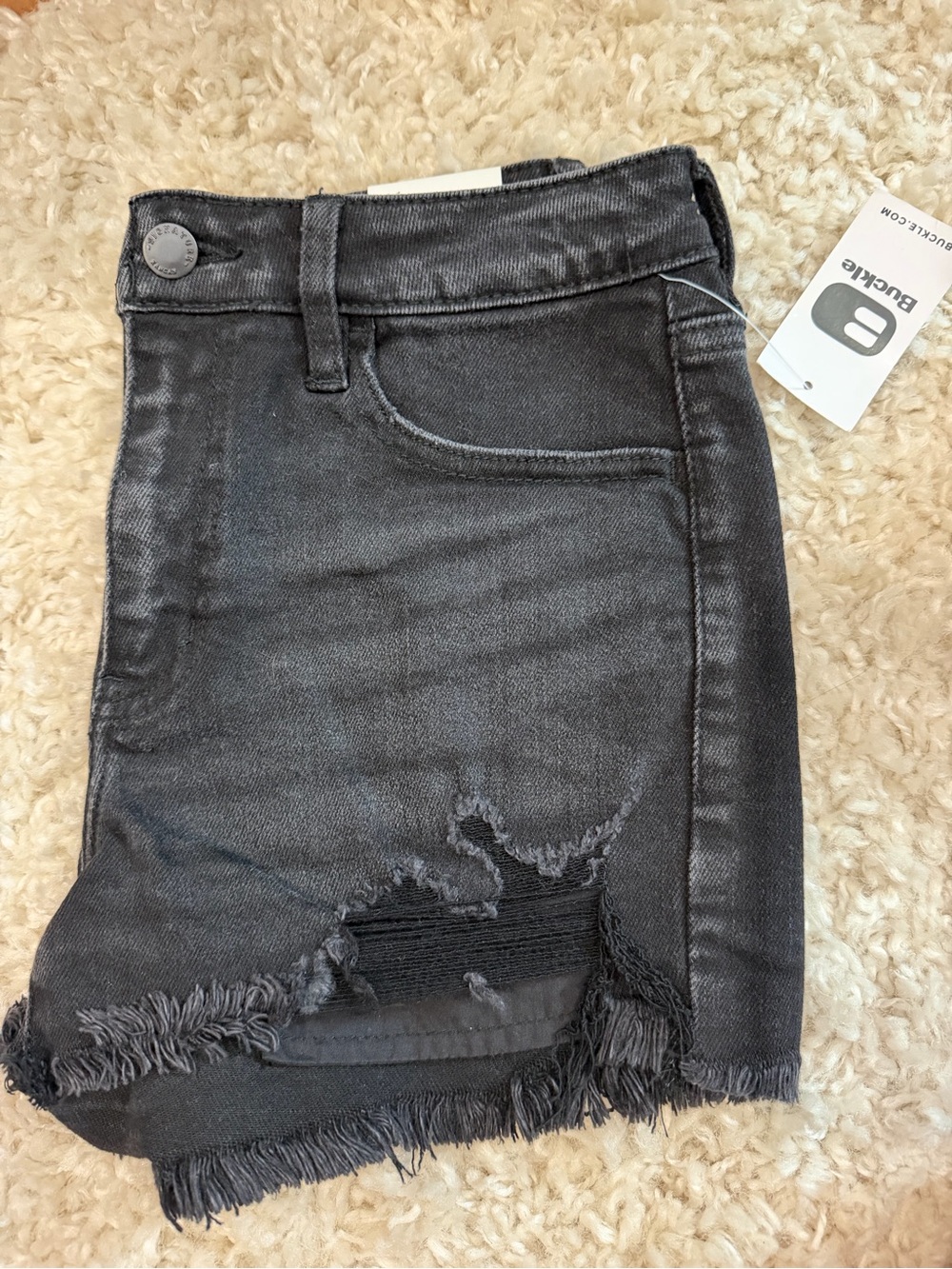 KanCan Black Distressed Denim Jean Shorts with Frayed Hem